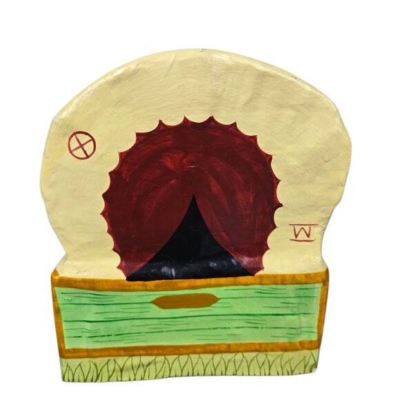 CLAY ART Covered Wagon Hand Painted Papier Mache Tissue Dispenser Box Cover - Picture 2 of 15